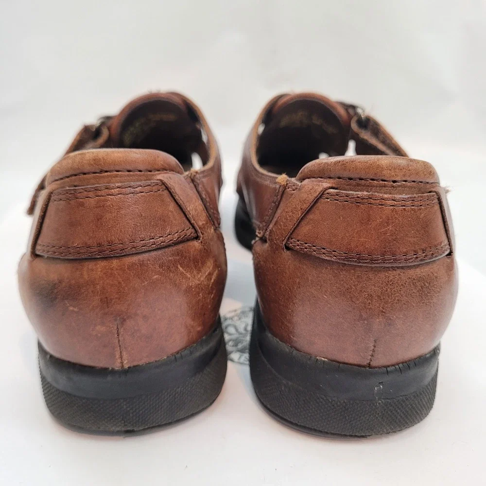 Thom McAn Fisherman Sandals Mens Brown Leather Woven Hook Loop Comfort 9